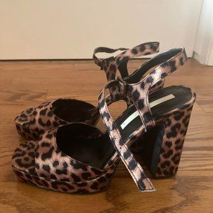 Zara Leopard Print High Heeled Platform Sandals